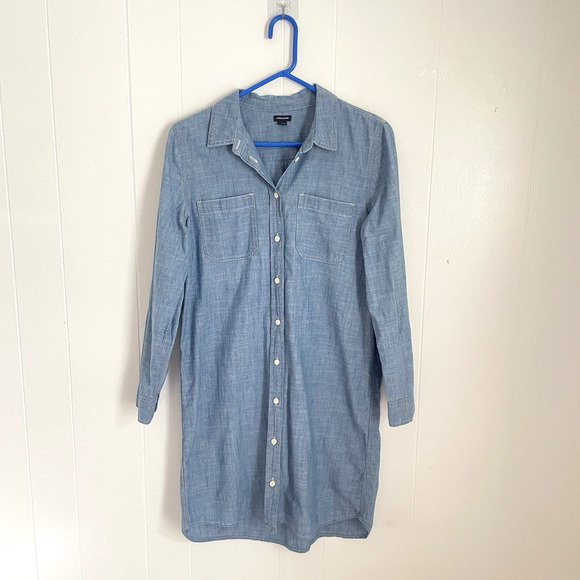 J.CREW Dresses & Skirts - J.Crew Jeans Women’s Shirt Dress M Blue Denim Button Front Long Sleeve Easy Fit